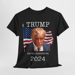 Trump Never Surrender MugShot T-Shirt 2024 Black +9