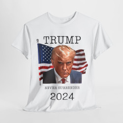 Trump Never Surrender MugShot T-Shirt 2024 White +9
