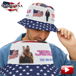Trump Hat Bucket Hat Jesus Is My Savior Trump Is My President HD NO FEEL DYE PRINTING